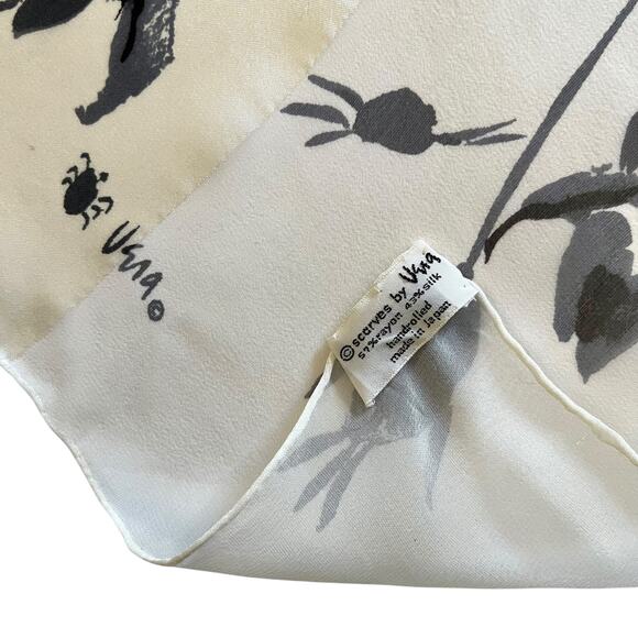 Vintage Vera Neumann Ladybug Monochrome Rose Print Silk Scarf - Picture 3 of 5